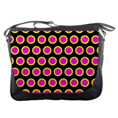  Messenger Bag W/ Magenta & Yellow Circles by VIBRANT