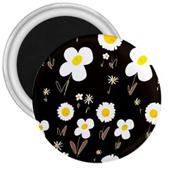 Daisy Flowers White Yellow Black  3  Magnets by Mazipoodles