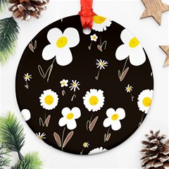 Daisy Flowers White Yellow Black  Ornament (round) by Mazipoodles