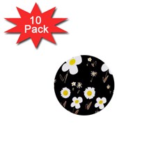 Daisy Flowers White Yellow Black  1  Mini Buttons (10 Pack)  by Mazipoodles