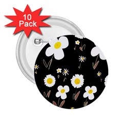 Daisy Flowers White Yellow Black  2 25  Buttons (10 Pack)  by Mazipoodles