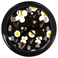 Daisy Flowers White Yellow Black  Wall Clock (black) by Mazipoodles