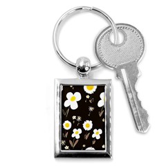 Daisy Flowers White Yellow Black  Key Chain (rectangle) by Mazipoodles