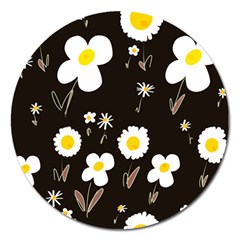 Daisy Flowers White Yellow Black  Magnet 5  (round) by Mazipoodles