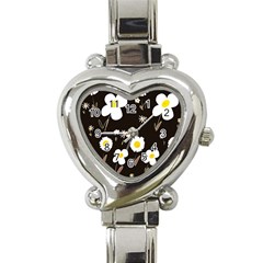 Daisy Flowers White Yellow Black  Heart Italian Charm Watch by Mazipoodles