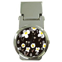 Daisy Flowers White Yellow Black  Money Clip Watches by Mazipoodles