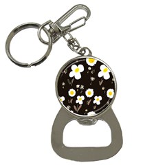 Daisy Flowers White Yellow Black  Bottle Opener Key Chain by Mazipoodles