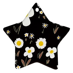 Daisy Flowers White Yellow Black  Star Ornament (two Sides) by Mazipoodles