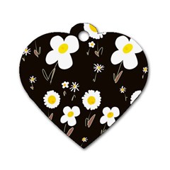 Daisy Flowers White Yellow Black  Dog Tag Heart (two Sides) by Mazipoodles