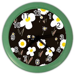 Daisy Flowers White Yellow Black  Color Wall Clock by Mazipoodles