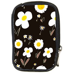 Daisy Flowers White Yellow Black  Compact Camera Leather Case by Mazipoodles