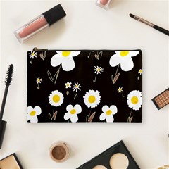 Daisy Flowers White Yellow Black  Cosmetic Bag (medium) by Mazipoodles