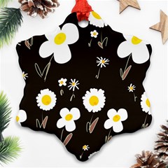 Daisy Flowers White Yellow Black  Snowflake Ornament (two Sides) by Mazipoodles