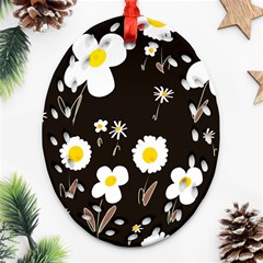 Daisy Flowers White Yellow Black  Oval Filigree Ornament (two Sides) by Mazipoodles