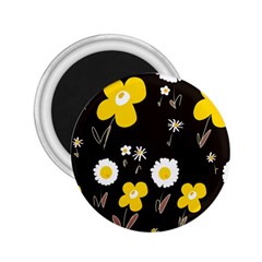 Daisy Flowers White Yellow Brown Black 2 25  Magnets by Mazipoodles