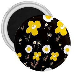 Daisy Flowers White Yellow Brown Black 3  Magnets by Mazipoodles