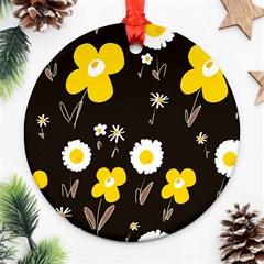 Daisy Flowers White Yellow Brown Black Ornament (round) by Mazipoodles