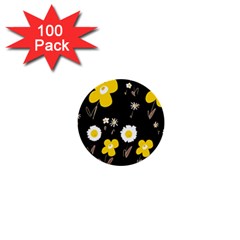 Daisy Flowers White Yellow Brown Black 1  Mini Buttons (100 Pack)  by Mazipoodles