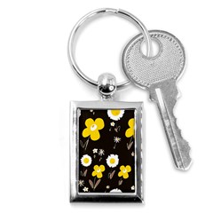 Daisy Flowers White Yellow Brown Black Key Chain (rectangle) by Mazipoodles