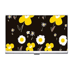 Daisy Flowers White Yellow Brown Black Business Card Holder by Mazipoodles