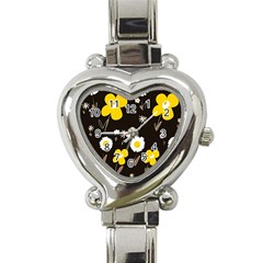 Daisy Flowers White Yellow Brown Black Heart Italian Charm Watch by Mazipoodles