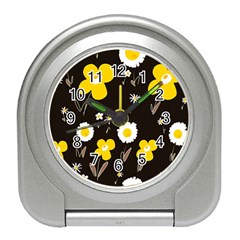 Daisy Flowers White Yellow Brown Black Travel Alarm Clock by Mazipoodles