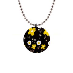 Daisy Flowers White Yellow Brown Black 1  Button Necklace by Mazipoodles