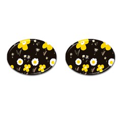 Daisy Flowers White Yellow Brown Black Cufflinks (oval) by Mazipoodles