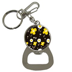 Daisy Flowers White Yellow Brown Black Bottle Opener Key Chain by Mazipoodles