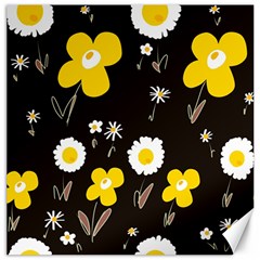 Daisy Flowers White Yellow Brown Black Canvas 16  X 16  by Mazipoodles