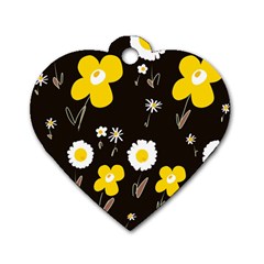 Daisy Flowers White Yellow Brown Black Dog Tag Heart (two Sides) by Mazipoodles