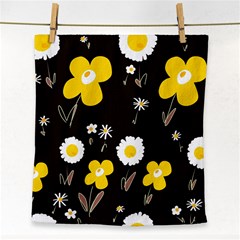 Daisy Flowers White Yellow Brown Black Face Towel by Mazipoodles