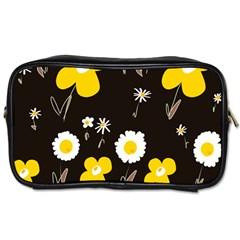 Daisy Flowers White Yellow Brown Black Toiletries Bag (one Side) by Mazipoodles