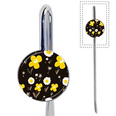 Daisy Flowers White Yellow Brown Black Book Mark by Mazipoodles