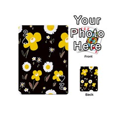 Daisy Flowers White Yellow Brown Black Playing Cards 54 Designs (mini) by Mazipoodles