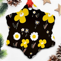 Daisy Flowers White Yellow Brown Black Snowflake Ornament (two Sides) by Mazipoodles