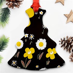 Daisy Flowers White Yellow Brown Black Christmas Tree Ornament (two Sides) by Mazipoodles