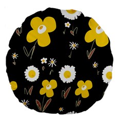 Daisy Flowers White Yellow Brown Black Large 18  Premium Round Cushions by Mazipoodles