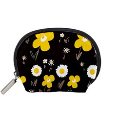 Daisy Flowers White Yellow Brown Black Accessory Pouch (small) by Mazipoodles