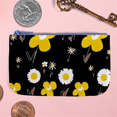 Daisy Flowers White Yellow Brown Black Large Coin Purse by Mazipoodles