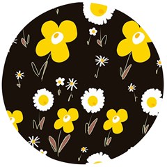 Daisy Flowers White Yellow Brown Black Wooden Bottle Opener (round) by Mazipoodles