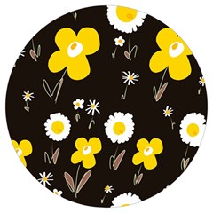 Daisy Flowers White Yellow Brown Black Round Trivet by Mazipoodles