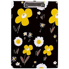 Daisy Flowers White Yellow Brown Black A4 Acrylic Clipboard by Mazipoodles