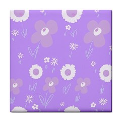 Daisy Flowers Lilac White Lavender Purple Tile Coaster by Mazipoodles