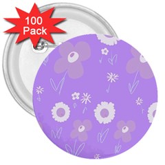 Daisy Flowers Lilac White Lavender Purple 3  Buttons (100 Pack)  by Mazipoodles