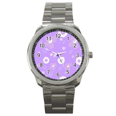 Daisy Flowers Lilac White Lavender Purple Sport Metal Watch by Mazipoodles