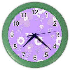 Daisy Flowers Lilac White Lavender Purple Color Wall Clock by Mazipoodles