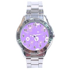 Daisy Flowers Lilac White Lavender Purple Stainless Steel Analogue Watch by Mazipoodles