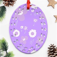 Daisy Flowers Lilac White Lavender Purple Oval Filigree Ornament (two Sides)