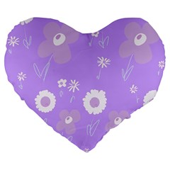 Daisy Flowers Lilac White Lavender Purple Large 19  Premium Flano Heart Shape Cushions by Mazipoodles